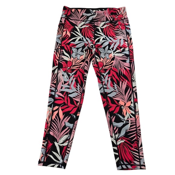 DKNY Sport Pants - DKNY Sport Womens XL Tropical Floral High Waist Leggings Pockets Pink Black